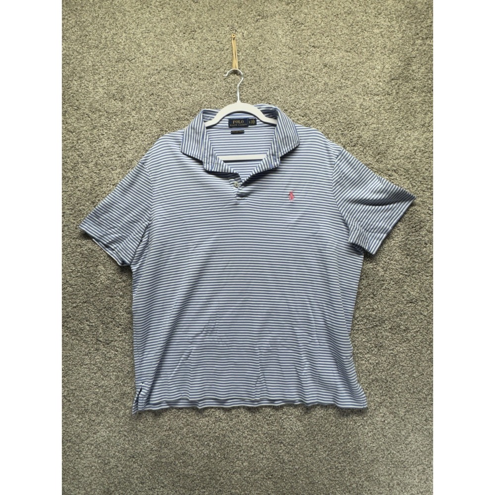 Polo Ralph Lauren Men's XL Pima Soft Touch Short Sleeve Blue Striped Pink Pony